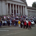 Early crowds massing at the State Capitol Bldg, Olympia, WA. 11/29/2011. Photo by William Bass.