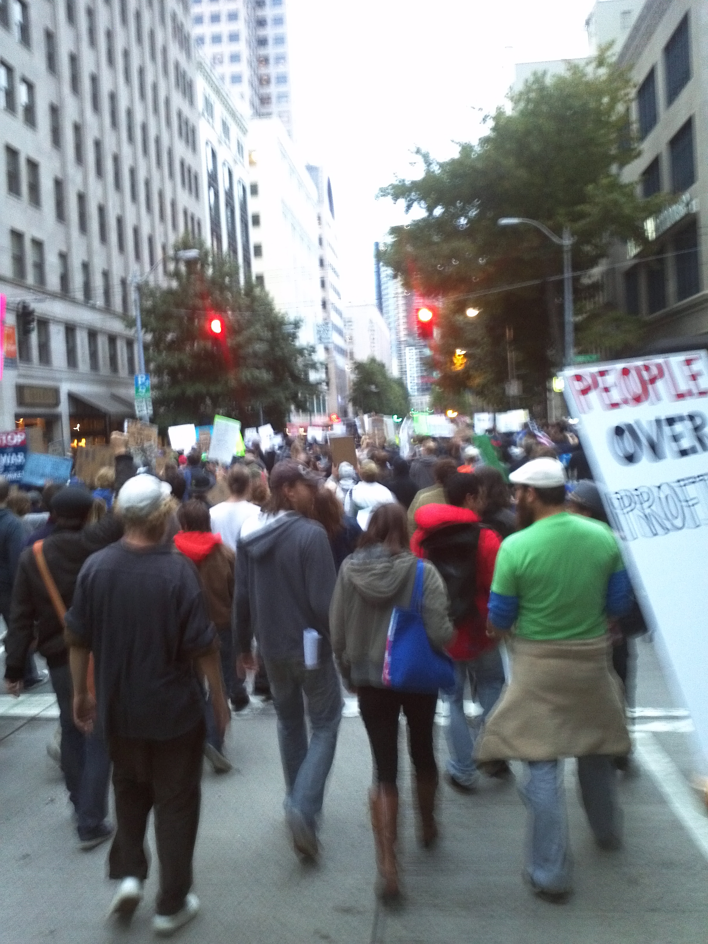 Marching thru Downtown Seattle amidst the blurriness of life, fear, hope, & action. Occupy Seattle! Saturday 8 October 2011. Foto by William Bass.