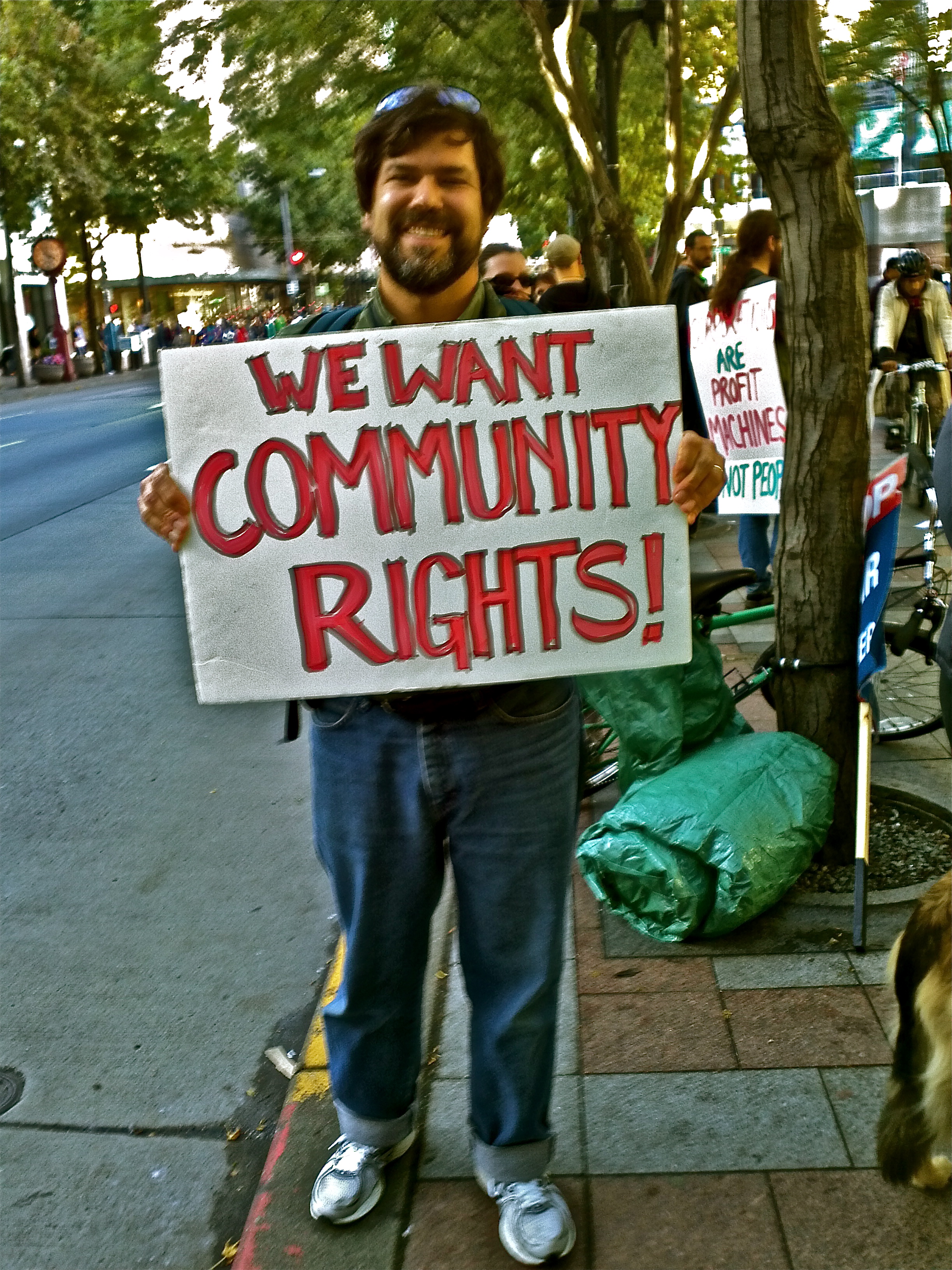 David Wright, community activist & Syd's husband takes a stand during Occupy Seattle on Saturday 8 October 2011. Foto by William Bass.