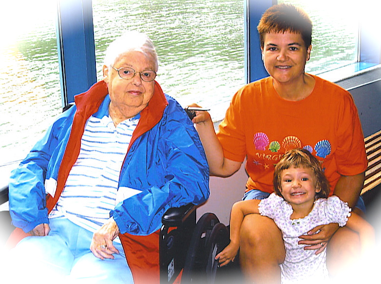 Near the End. Mom with Daughter Beth Bass Hinde and Granddaughter Allison. Late Summer 2006.