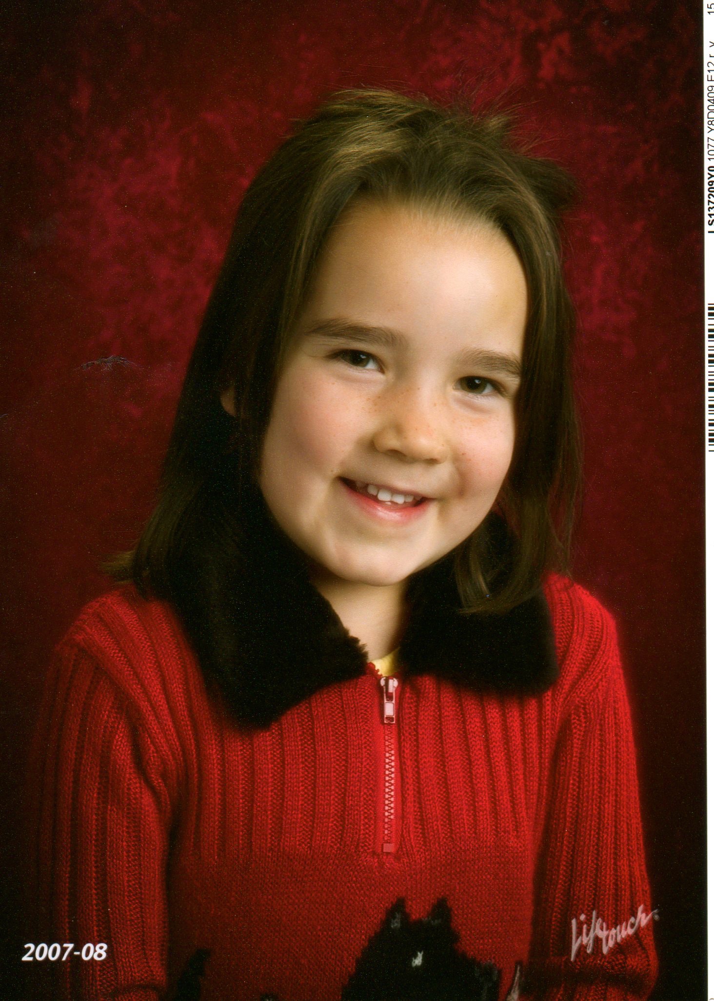 Talia, age 5, in Kindergarten, Adams Elementary School, Fall of 2007.