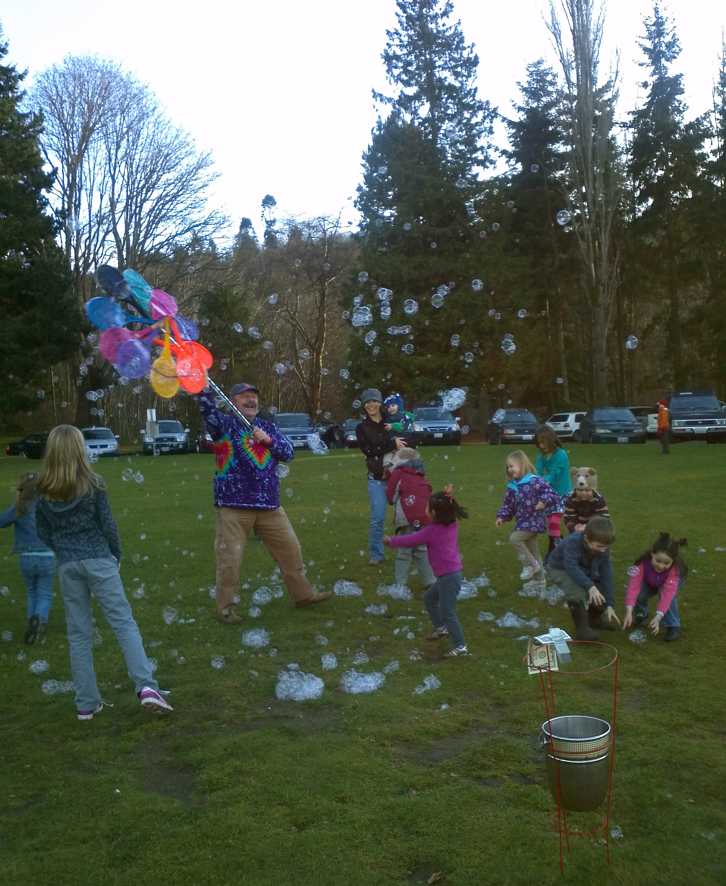 The Bubble Man at play in Carkeek Park, New Years Day 2012.